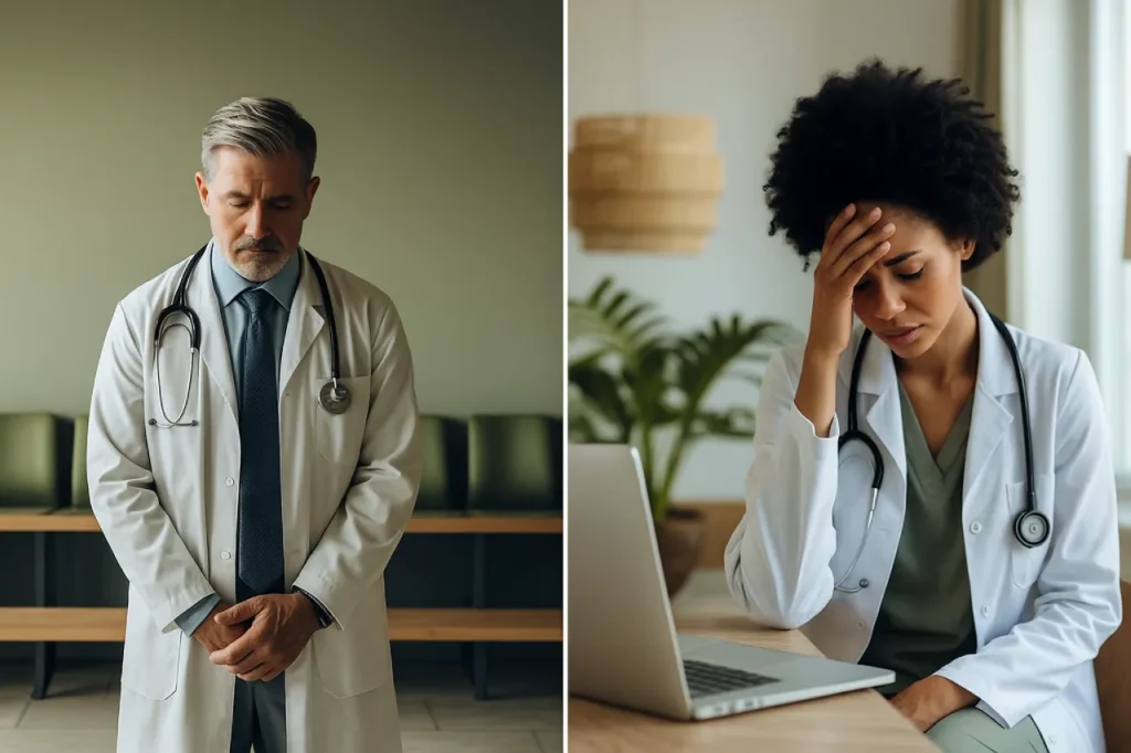 Mentoria Coletiva de Internacionalização da Carreira Médica 2 medicos preocupados e tristes