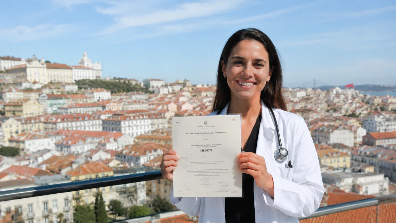 Médica comemorando o começo da sua expansão profissional em Portugal