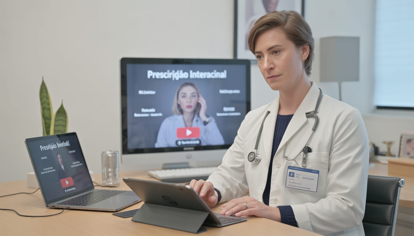 Médicos com registro europeu já acessam plataformas internacionais de prescrição digital — e isso muda o jogo da sua carreira 1 Médica utilizando plataforma de prescrição digital internacional na Europa