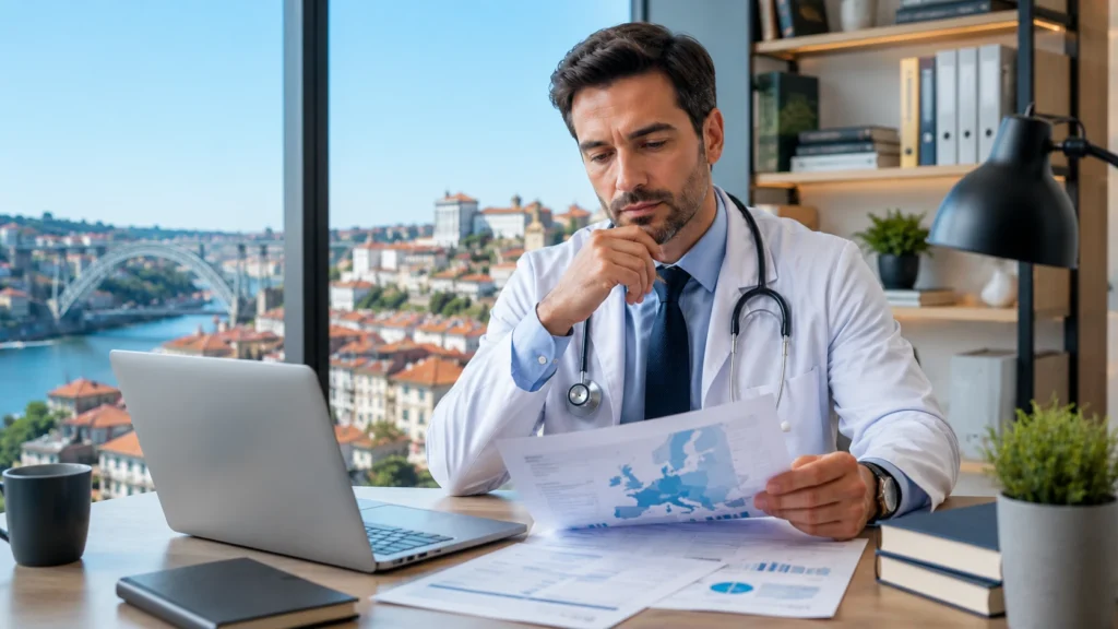 Médico analisando internacionalização da carreira médica em Portugal. Internacionalização é realidade.
