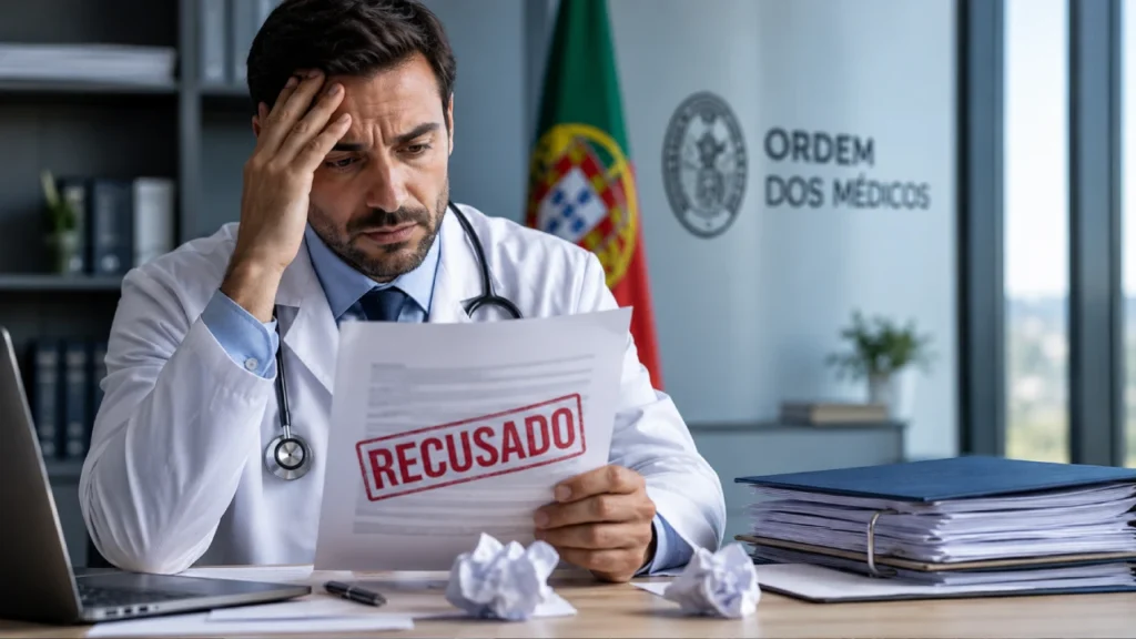 Médico analisando recusa de reconhecimento de especialidade em Portugal