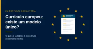 Ilustração com o título Currículo europeu: existe um modelo único, círculo de estrelas da União Europeia e um currículo