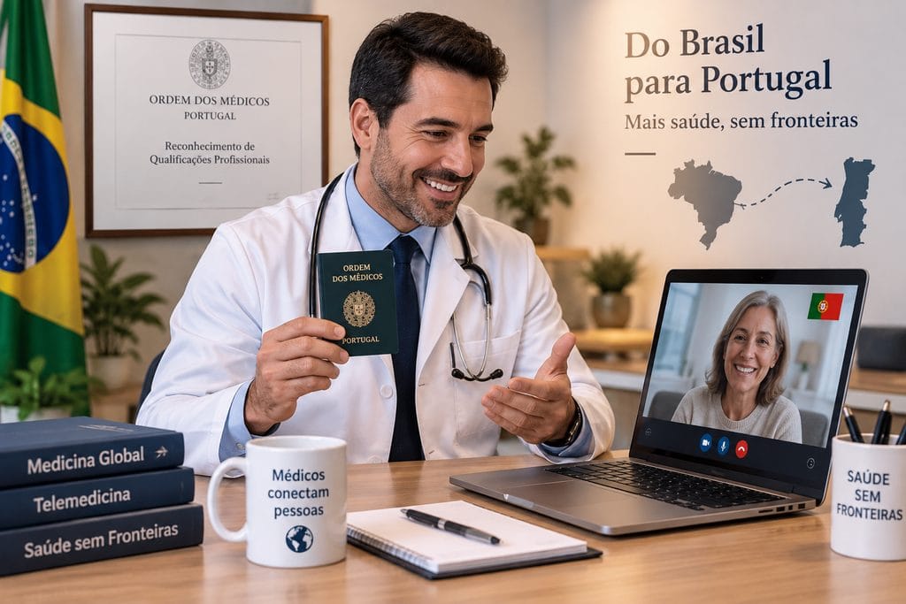 Médico brasileiro com registo na Ordem dos Médicos de Portugal em atendimento por telemedicina