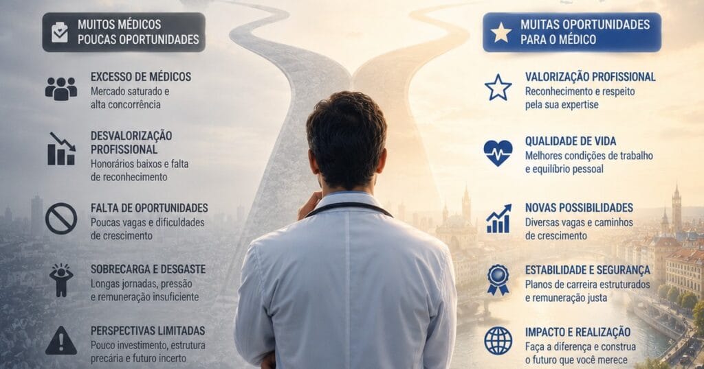 Médico brasileiro diante de dois caminhos: mercado saturado no Brasil e oportunidades profissionais na Europa